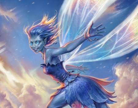 Bluebell Pixie - fantasy, wings, bluebell pixie, girl, fairy, luminos, igor grechanyi