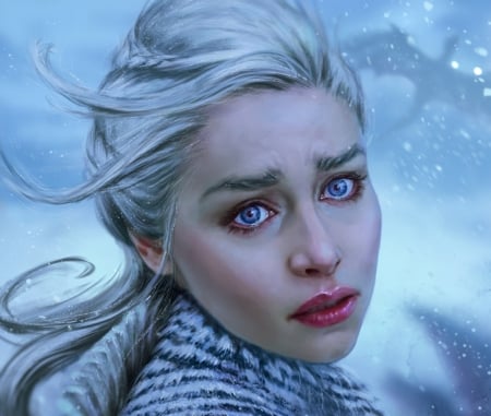 A mother's heart - face, girl, frumusete, blue, art, inna vjuzhanina, fantasy, game of thrones, luminos, daenerys targaryen