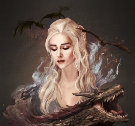 Daenerys - game of thrones, frumusete, fantasy, dragon, brown, lukefitzsimons, daenerys targaryen, luminos