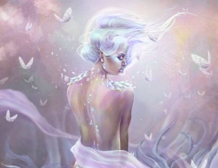 Shining - fantasy, white, girl, lukefitzsimons, art, pink, luminos