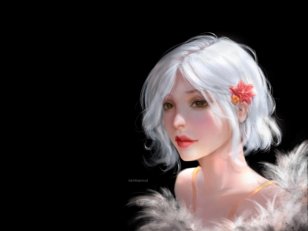 Loly - black, tamikaproud, white, girl, face, art