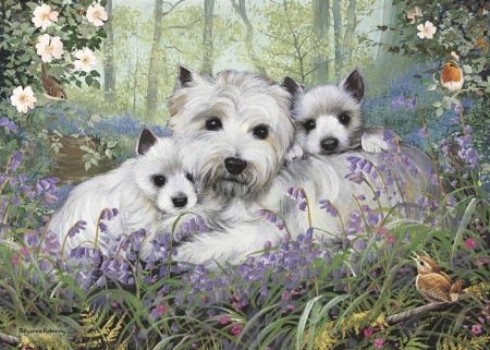 My Scottie Family - white, jigsaw, puzzle, dogs, wild, scotties, flowerrs