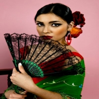 Red And Green Woman In Color And Fan
