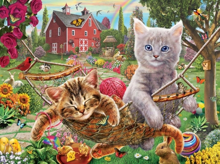 Cats on the Farm - farm, cats, aniamls, play, puzzle