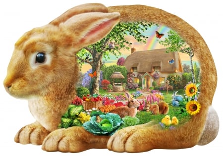 ♥ - rabbit, spring, flower, bunny, easter, fantasy, garden, art, luminos