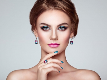 Beauty - hand, blue, woman, model, girl, face, oleg gekman, pink