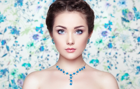 Beauty - white, blue, woman, model, girl, face, oleg gekman, jewel