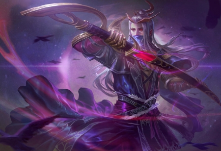 Eclipse - art, purple, man, red, sword, xiaobotong, fantasy