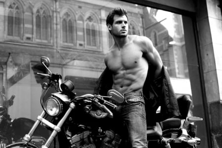 â™¥ - black and white, motorcycle, model, man