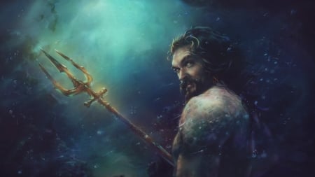 Aquaman - aquaman, fantasy, Jason Momoa, water, blue, sea, man, john eames