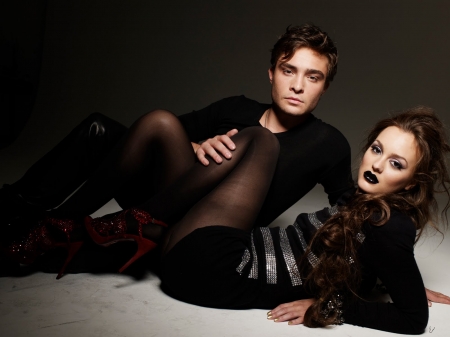 Ed Westwick and Leighton Meester - black, actor, Ed Westwick and, afis, Leighton Meester, couple, actress, gossip girl