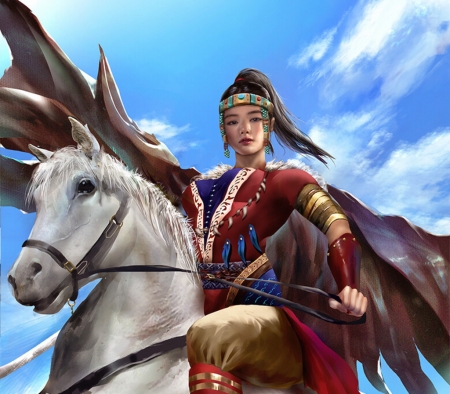 Khutulun - fantasy, jowy anderson, girl, horse, luminos