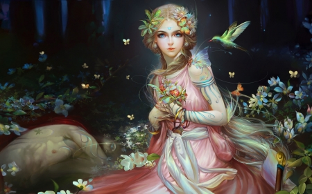 Fairy of Dream - forest, fantasy, bird, fairy, girl