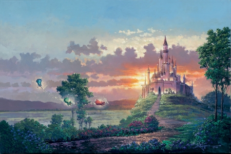 The fairies - rodel gonzalez, fantasy, sleeping beauty, fairy, castle, sunset, disney, art