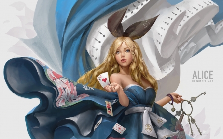 Alice - iu ying, fantasy, white, blue, girl, blonde, fish man, alice