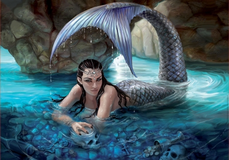 Mermaid - anne stokes, vara, girl, water, frumusete, summer, fantasy, luminos, mermaid, siren