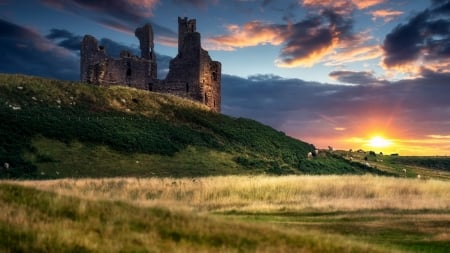 ABANDONED CASTLE at EVENING - clouds, sunset, nature, evening, castle