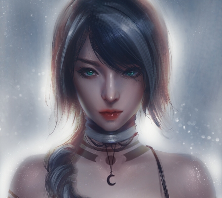 Ikiry - moon, pendant, elf, trung bui, girl, frumusete, fantasy, trungbui, face, art, luminos, luna