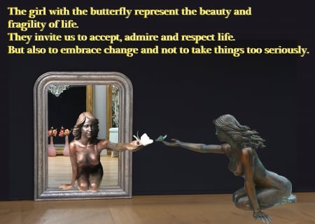 butterfly girl bronze statue in the mirror - statue, girl, sculpture, great, meaning, butterfly, art, gorgeous, beautiful