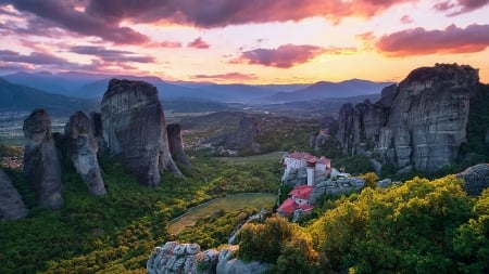 Rocky Landscape - village, clouds, mountains, sky