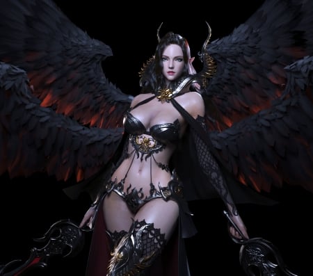 Angel - black, fantasy, wings, girl, suhyun kim, angel