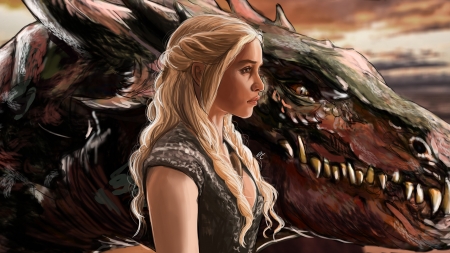 Daenerys - game of throne, fantasy, dragon, girl, art, daenerys targaryen, camdorart, luminos