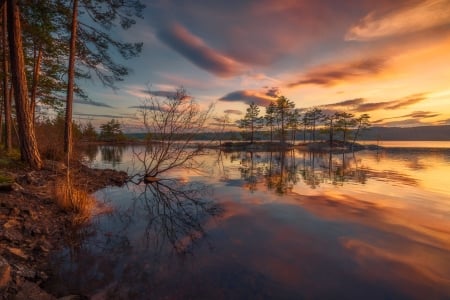 Orange Sky - water, lake, sunset, sun