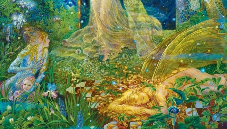 â™¥ - vara, girl, wings, summer, fantasy, art, sleep, yellow, mermaid, green, fairy, grass