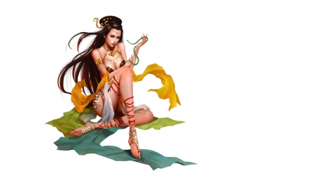 The snake lady - lady, yellow, girl, snake, fantasy, xiangxiang lu