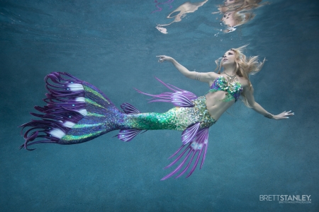 Mermaid - woman, vara, girl, brett stanley, summer, underwater, model, blue, mermaid, pink, siren