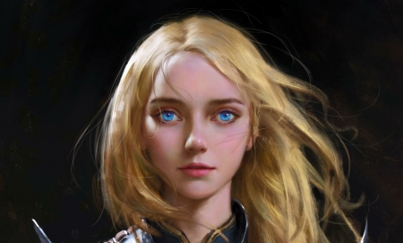 Evangeline - face, fantasy, blonde, yuhong ding, evangeline, paladin, girl, art