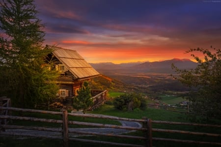 Sunset - nature, sky, houses, photography, sunset, austria