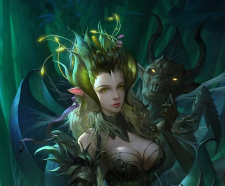 Green fairy - girl, frumusete, superb, fantasy, maoshan zhan, gorgeous, luminos, green, fairy