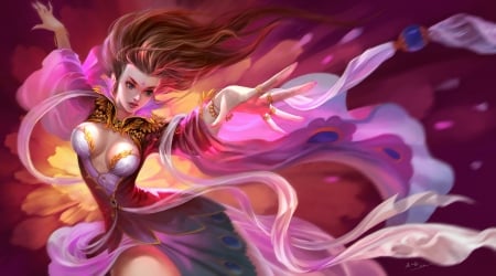 Fantasy girl - girl, luminos, pink, hand, frumusete, fantasy, yunpeng li