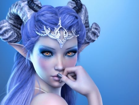 Izabelle - face, xdaiax, girl, frumusete, blue, demoness, fantasy, luminos, horns