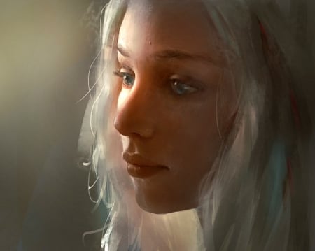 Daenerys - face, daenerys targaryen, art, girl, portrait, game of thrones, yiheng he