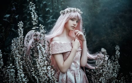 In bloom - woman, model, girl, princess, flower, pink, bella kotak