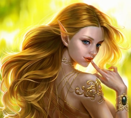 Elf girl - elf, frumusete, fantasy, yellow, mintbrush b, girl, princess