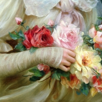 Elegant lady with a bouquet of roses (detail)