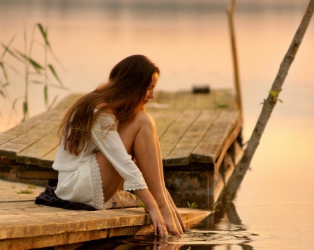  â˜… Lost In Thought â˜…  - sitting, girl, swirl, water, contemplating