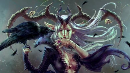 Demon - fantasy, saikono joker, girl, demon, luminos, horns