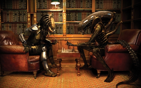 Alie vs Predator Chess - alien, chess, predator, funny, movies