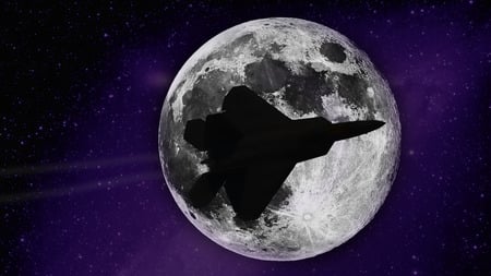 Raptor In Moonlight  - moon, stars, jet, f22, night, fighter, raptor