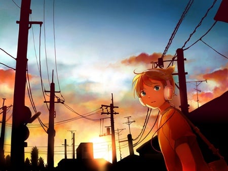 Len - vocaloid, anime, sunset, kagamine len, len