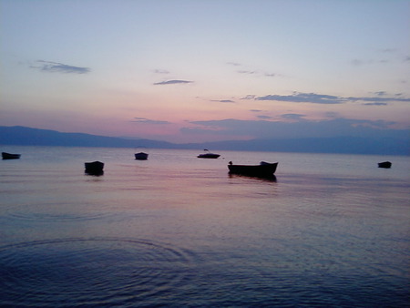 Little boats in Ohrid Lake - boats, water, colors, reflection, sky