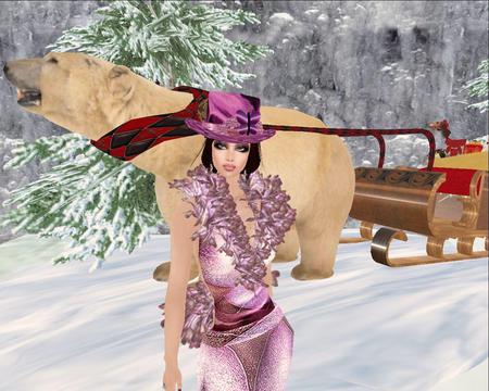 Sleigh - purple, lady, sleigh, trees, abstract, snow