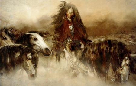 Horse Spirit Guides - native american, woman, horses, indian, softness, browns, spirit guides