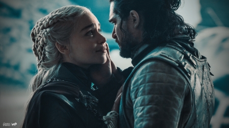 Game of Thrones (TV Series 2011â€“2019) - emilia clarke, daenerys targaryen, kit harington, couple, blue, jon snoe, season 8, game of thrones