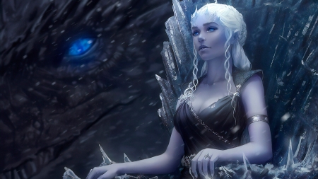 Daenerys Night Queen - zarory, daenerys targaryen, girl, blue, fantasy, game of thrones