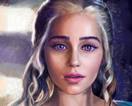 Daenerys - game of thrones, girl, pink, daenerys targaryen, officermeowmeow, fantasy, portrati, face, art, luminos